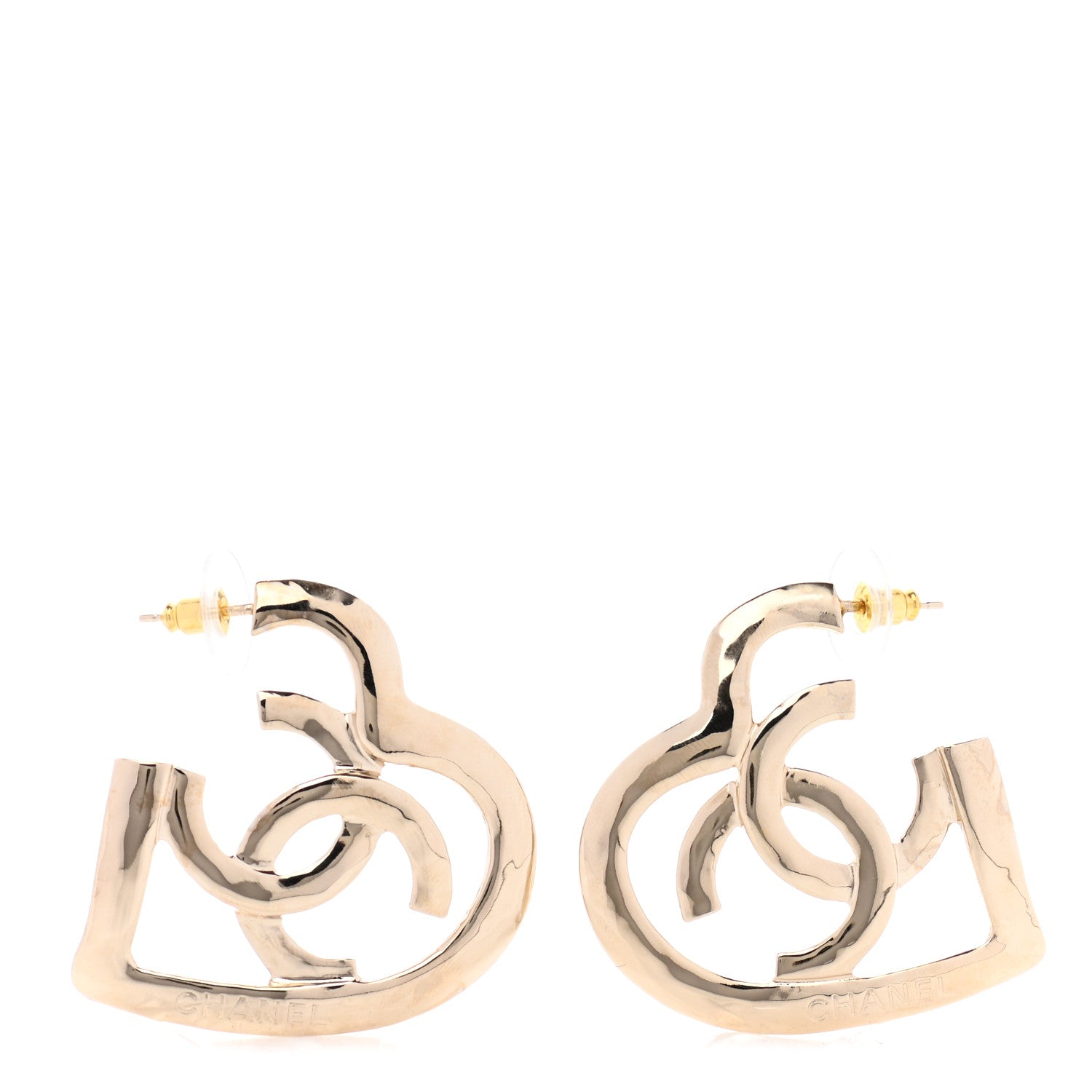 Chanel Metal CC Heart Coco In Love Hoop Earrings Gold 1 of 5