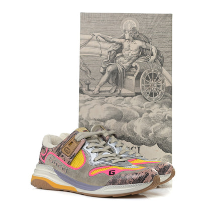 Gucci Suede Calfskin Tejus Printed Womens Ultrapace Sneakers 36 Pink Silver Oatmeal Yolk 11 of 11