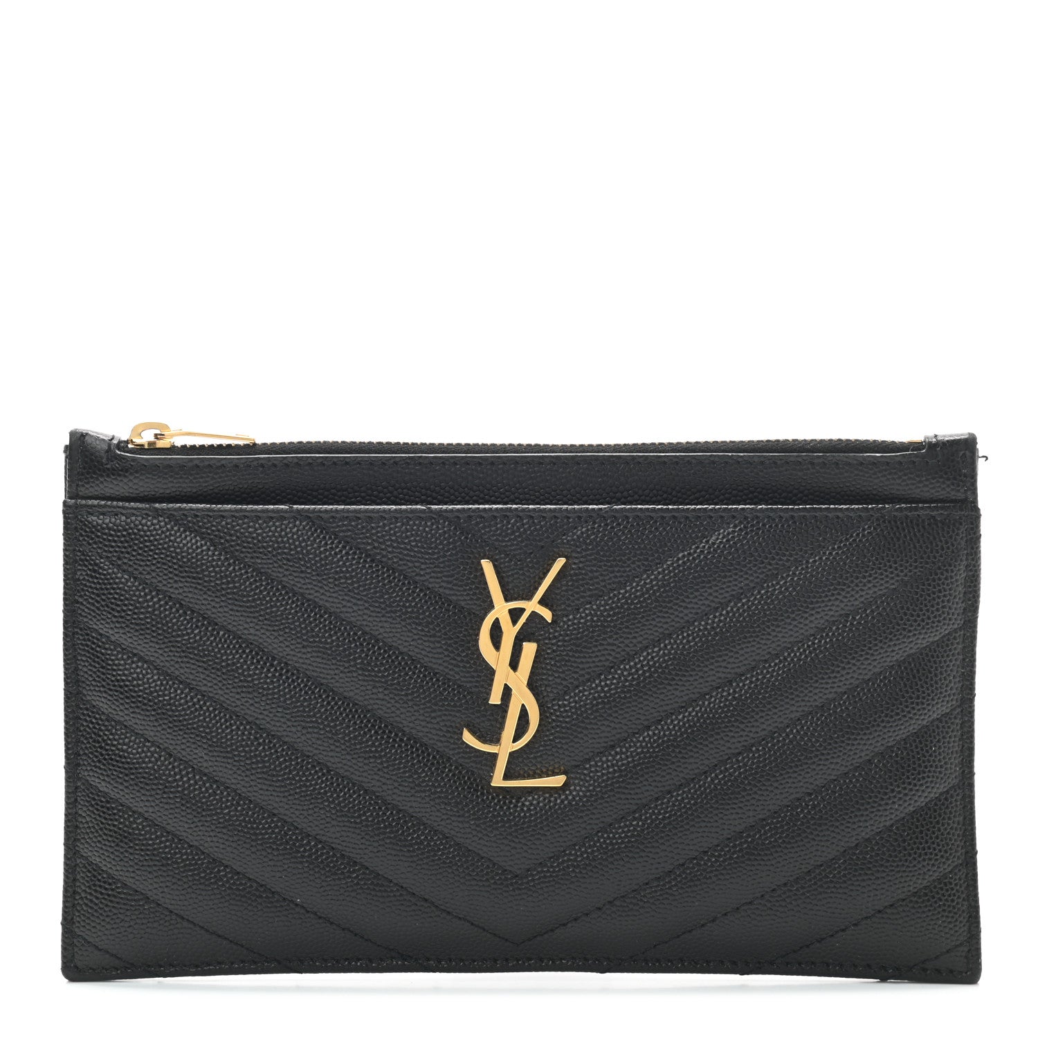 Saint Laurent Grain De Poudre Chevron Monogram Bill Pouch Black 1 of 6