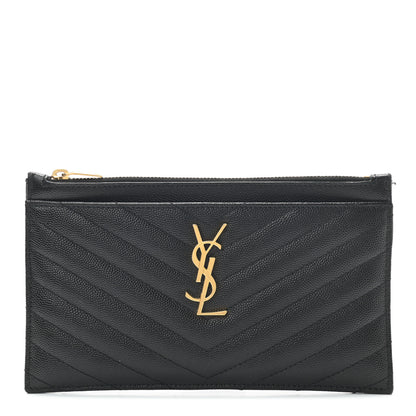 Saint Laurent Grain De Poudre Chevron Monogram Bill Pouch Black 1 of 6