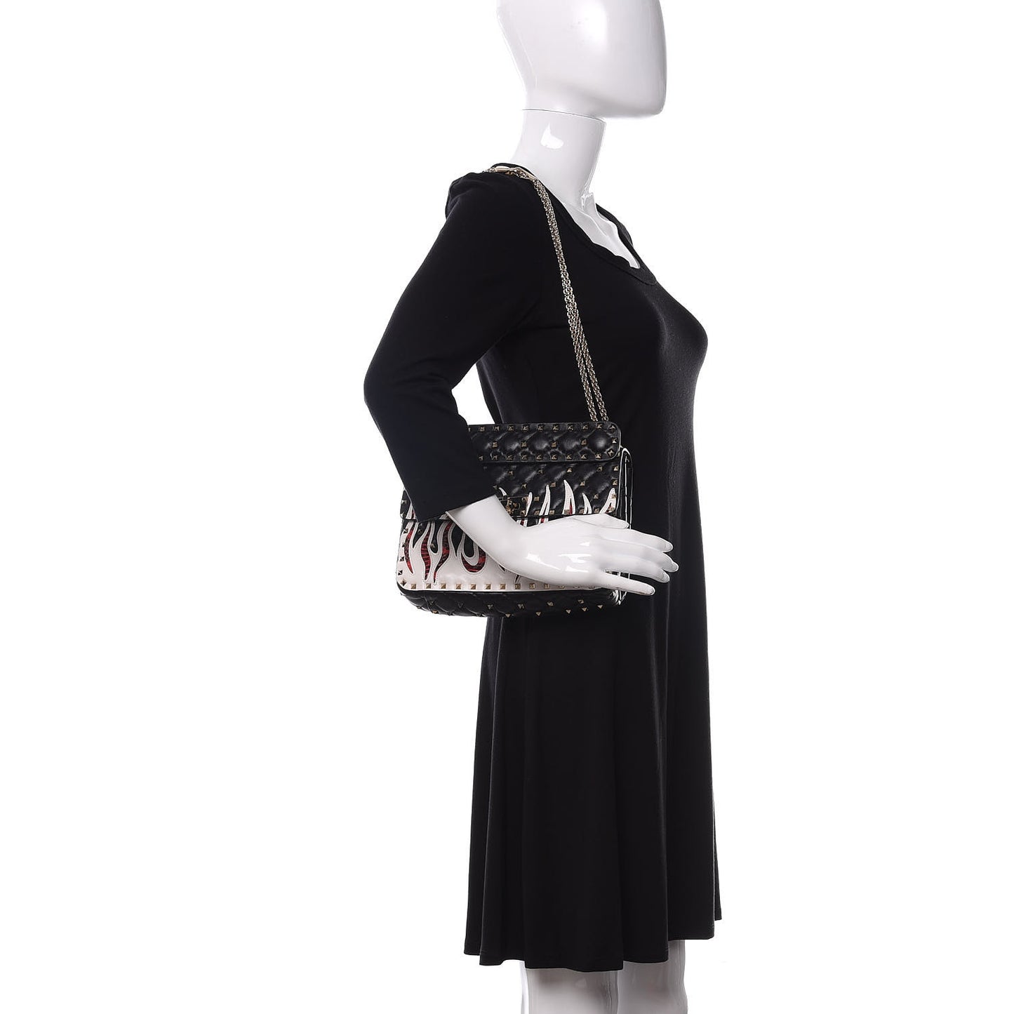 Lambskin Ayers Flames Medium Rockstud Spike Shoulder Bag Black