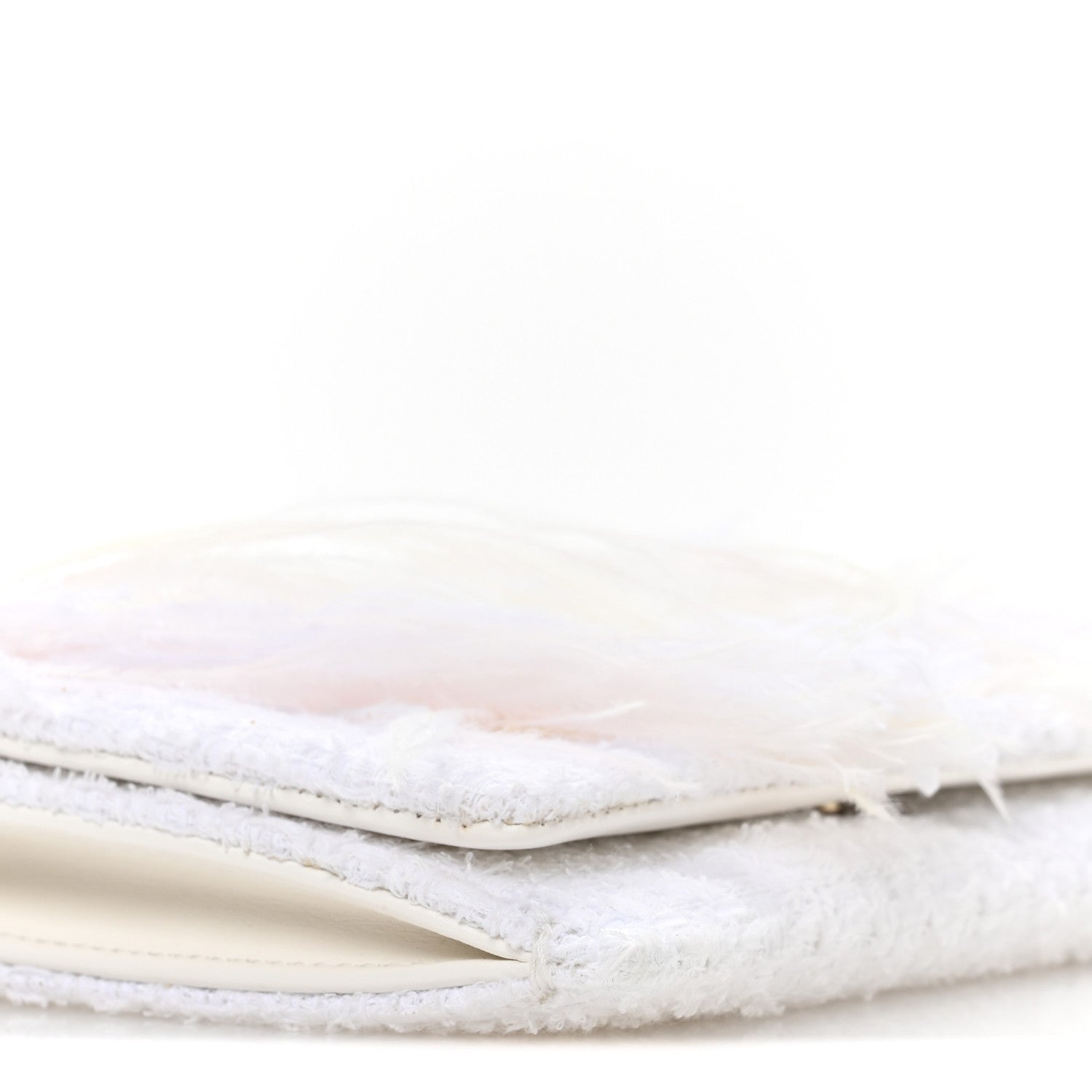 Chanel Tweed Embroidered Feathers Pearl Crystal Clutch White 10 of 11