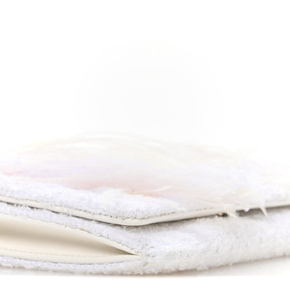 Chanel Tweed Embroidered Feathers Pearl Crystal Clutch White 10 of 11