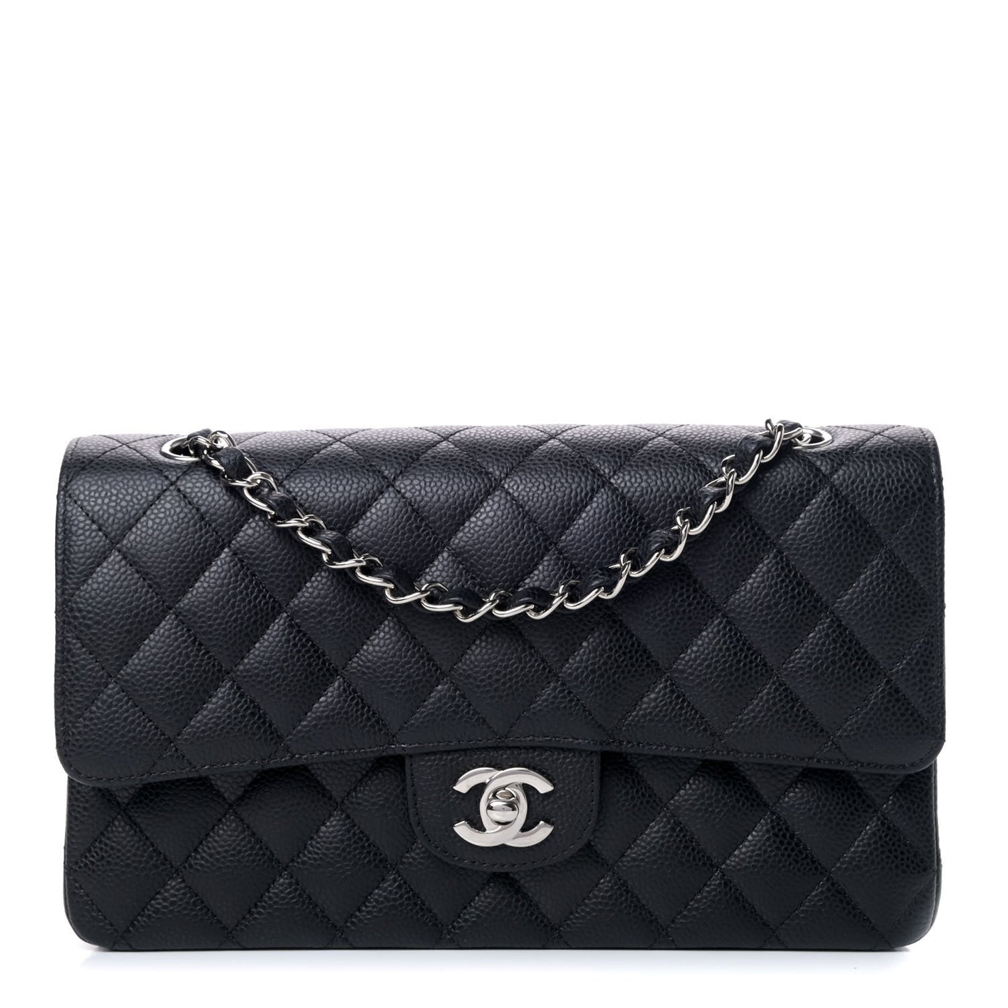 Caviar Quilted Medium Double Flap Black