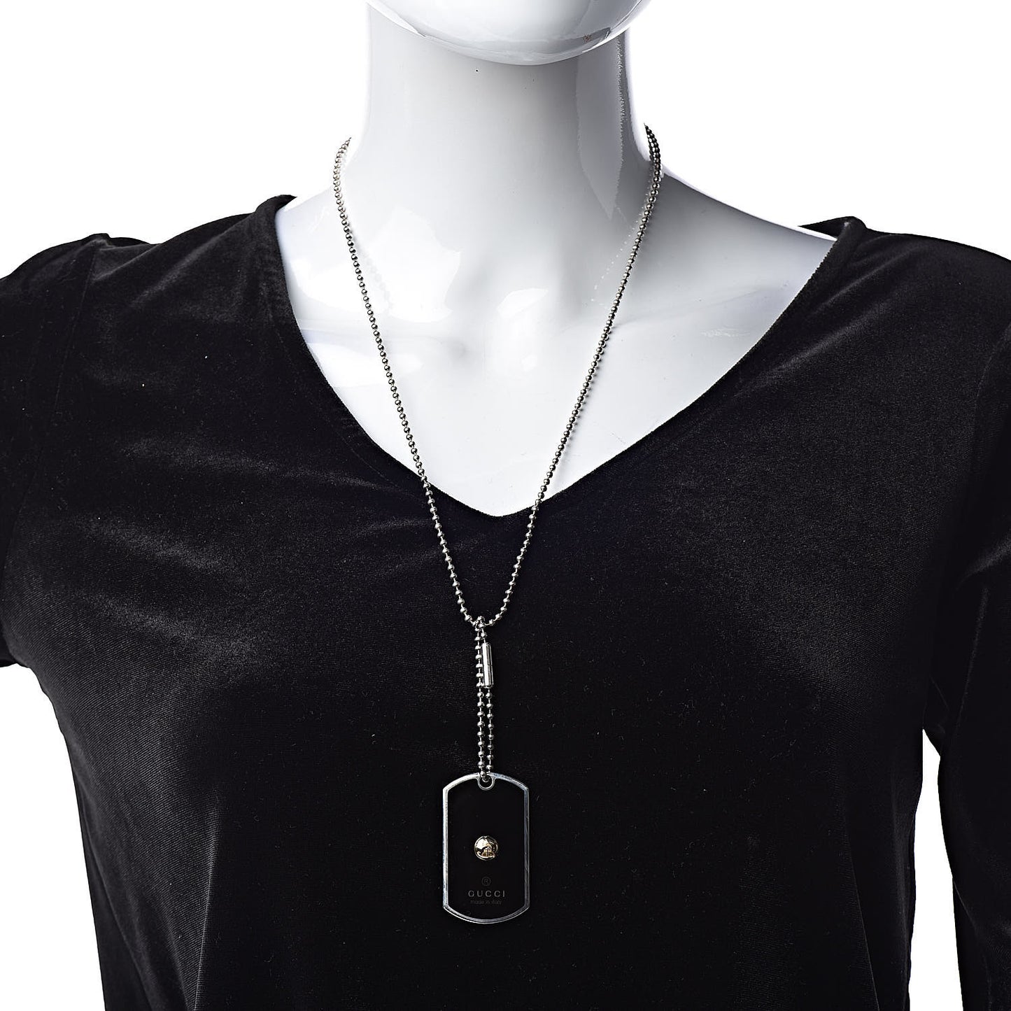 Sterling Silver 18K Yellow Gold Enamel Grammy Dog Tag Necklace Black