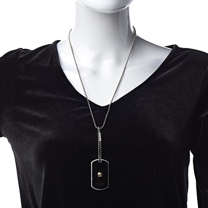 Gucci Sterling Silver 18K Yellow Gold Enamel Grammy Dog Tag Necklace Black 2 of 4
