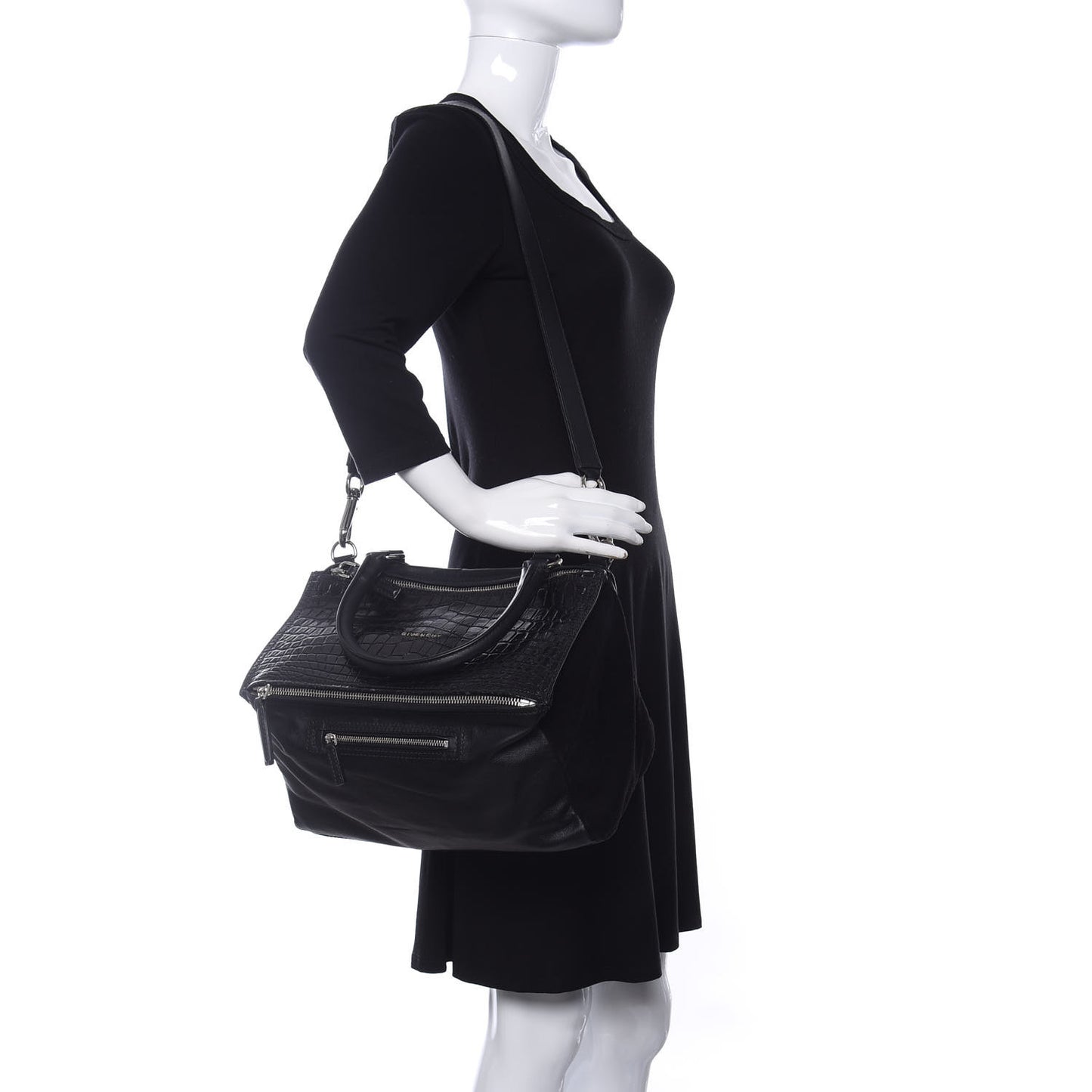 Smooth Calfskin Crocodile Embossed Medium Pandora Black