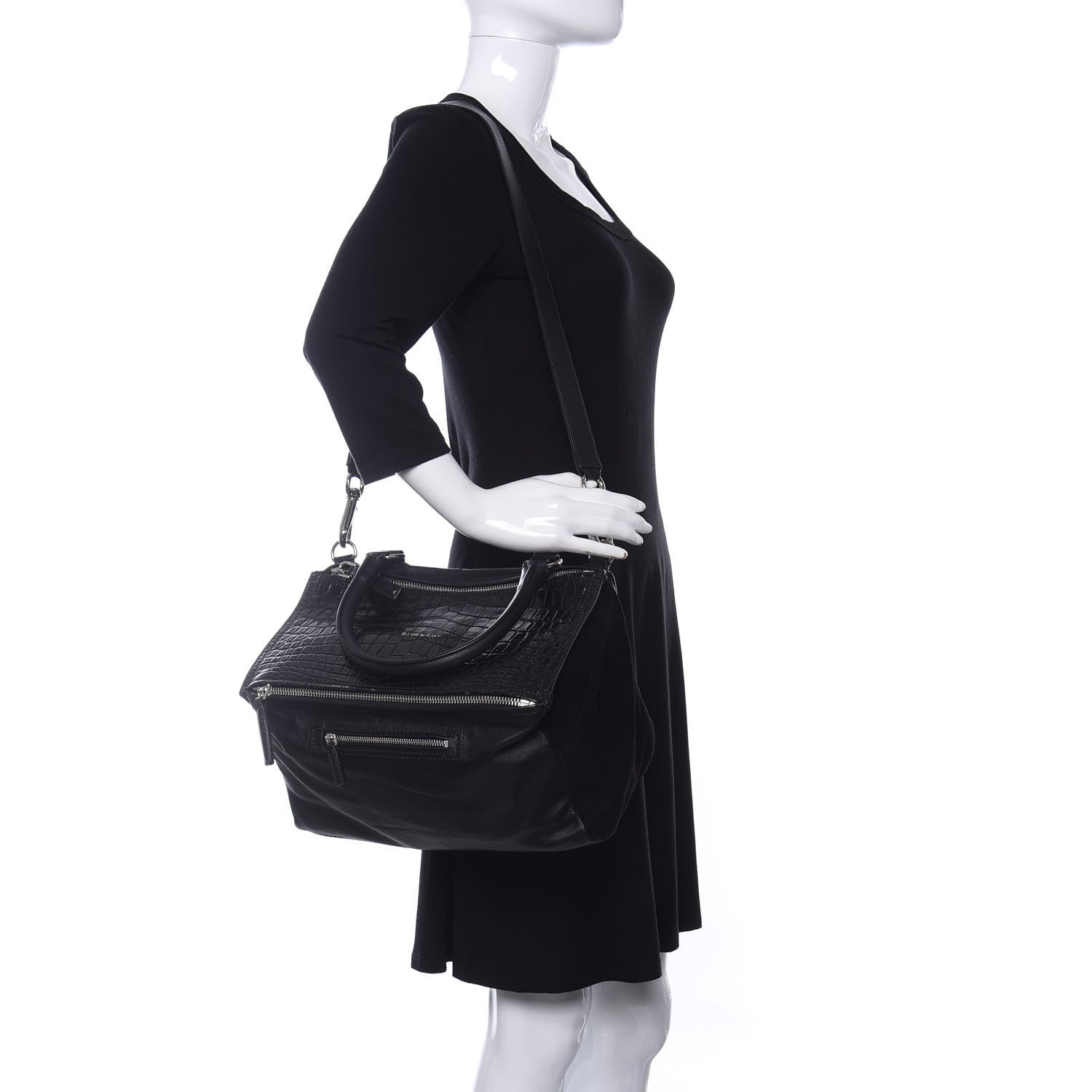 Givenchy Smooth Calfskin Crocodile Embossed Medium Pandora Black 2 of 10