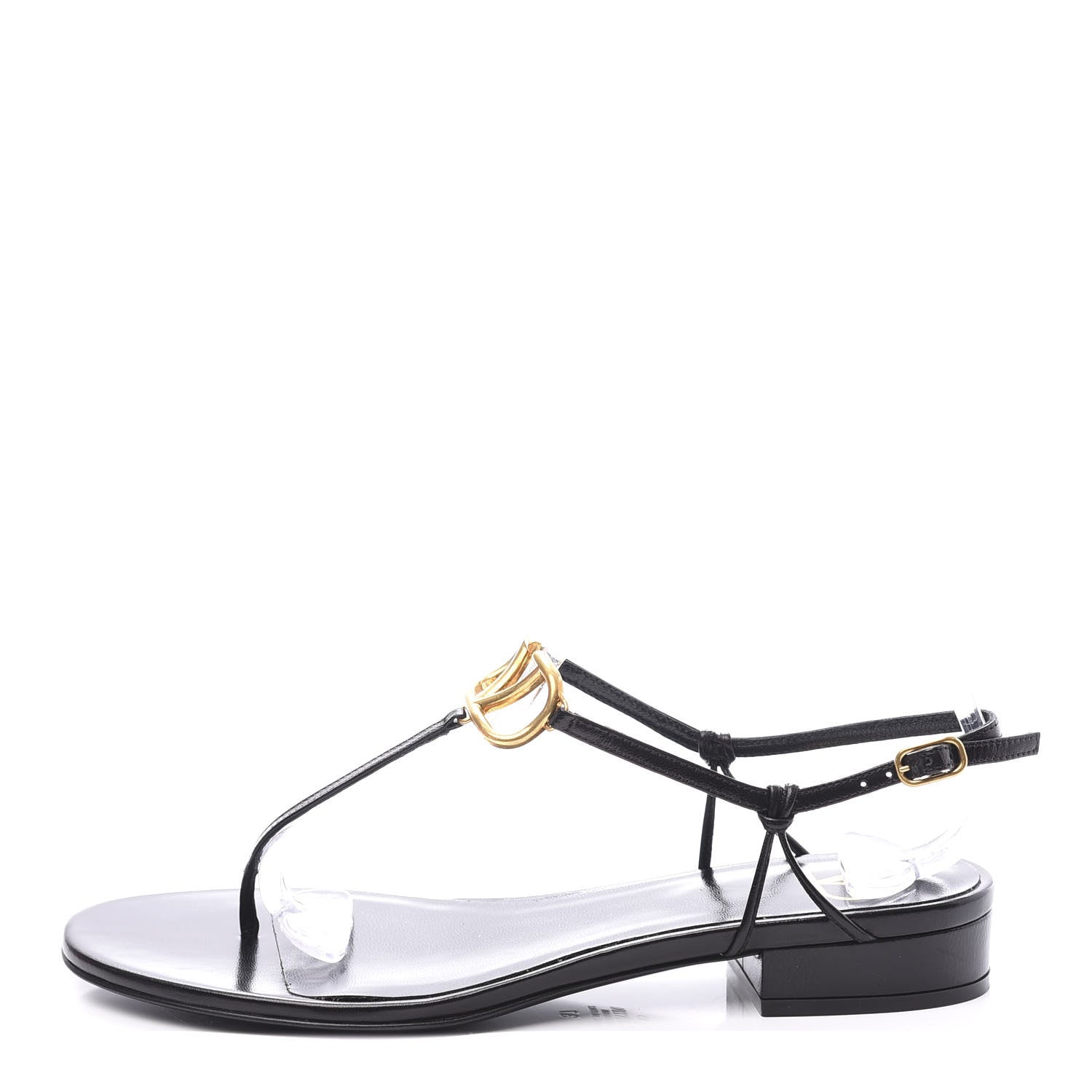 Valentino Garavani Calfskin Vlogo Slingback Low Heel Thong Sandals 37 Black 1 of 10