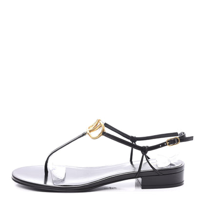Valentino Garavani Calfskin Vlogo Slingback Low Heel Thong Sandals 37 Black 1 of 10