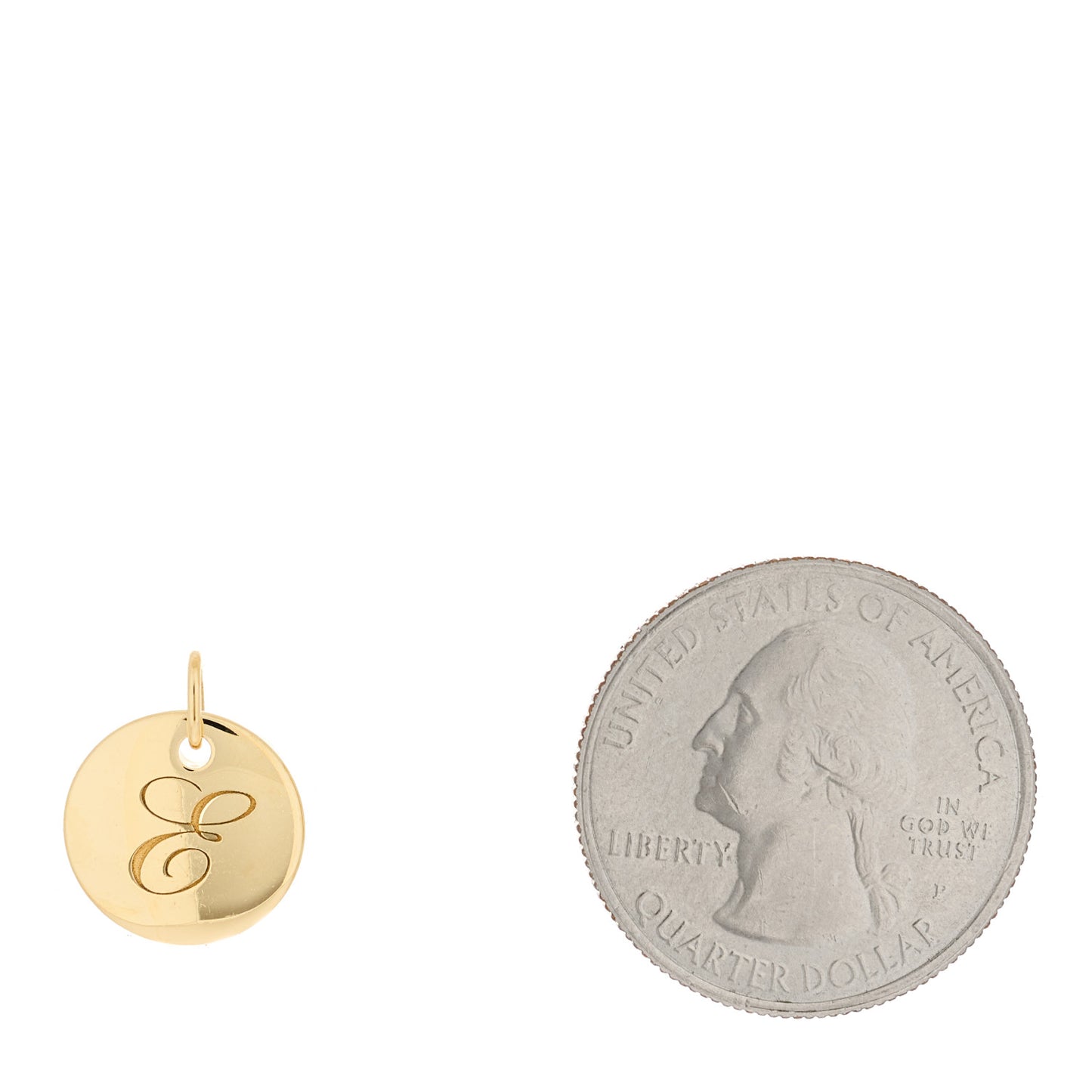 18K Yellow Gold Notes Letter E Disc Charm Pendant