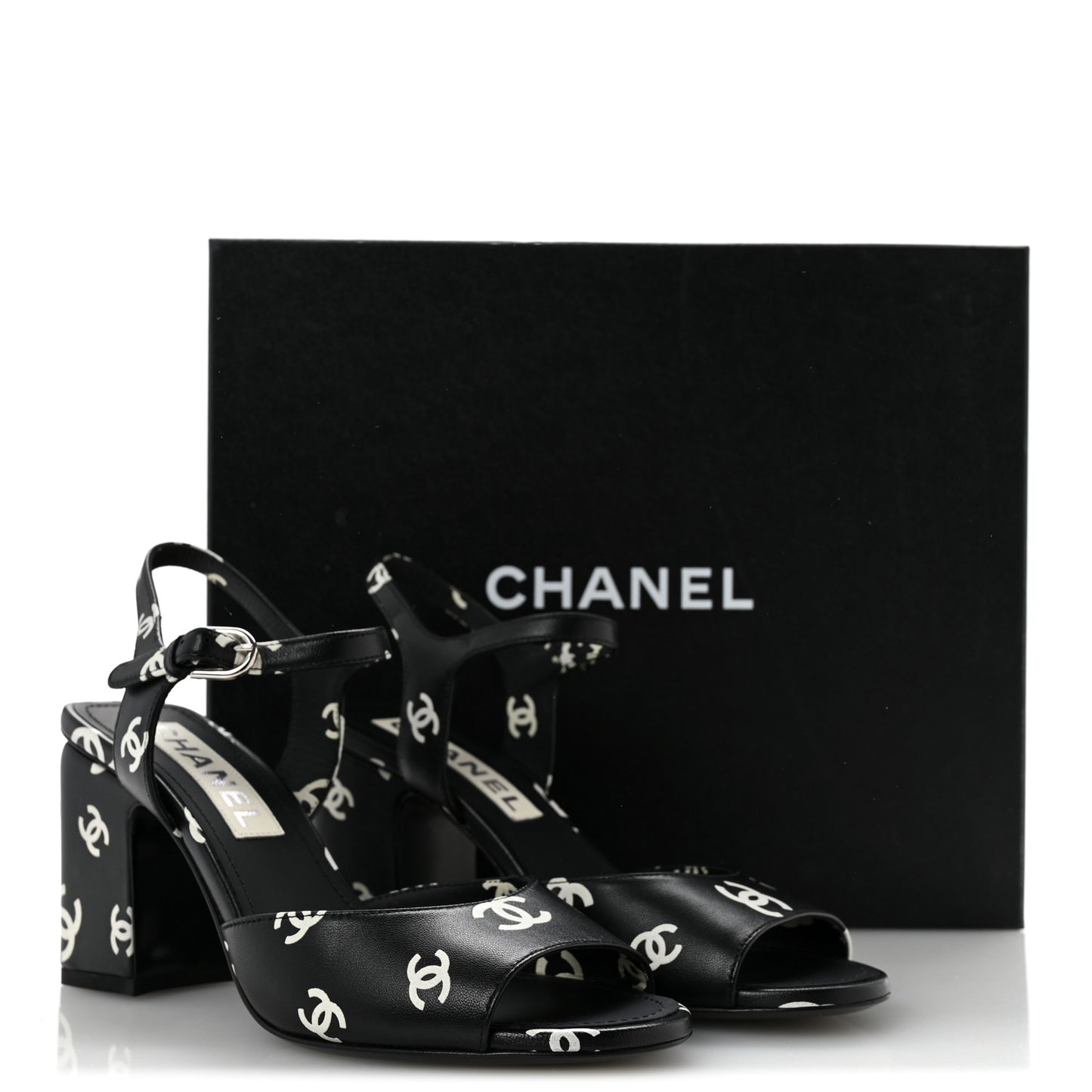 Printed Lambskin CC Sandals 37 Black White 37 Black White