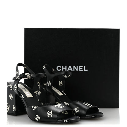Chanel Printed Lambskin CC Sandals 37 Black White 37 Black White 10 of 10