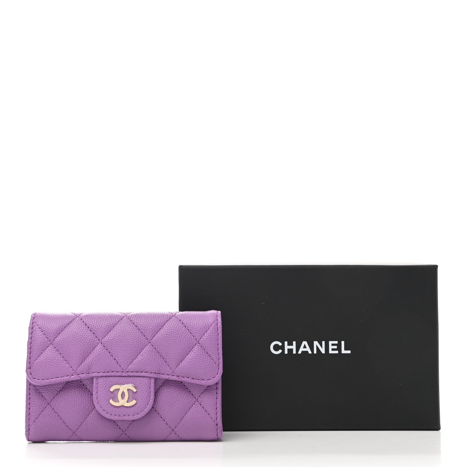 Chanel Caviar Quilted Flap Card Holder Wallet Purple 9 of 9