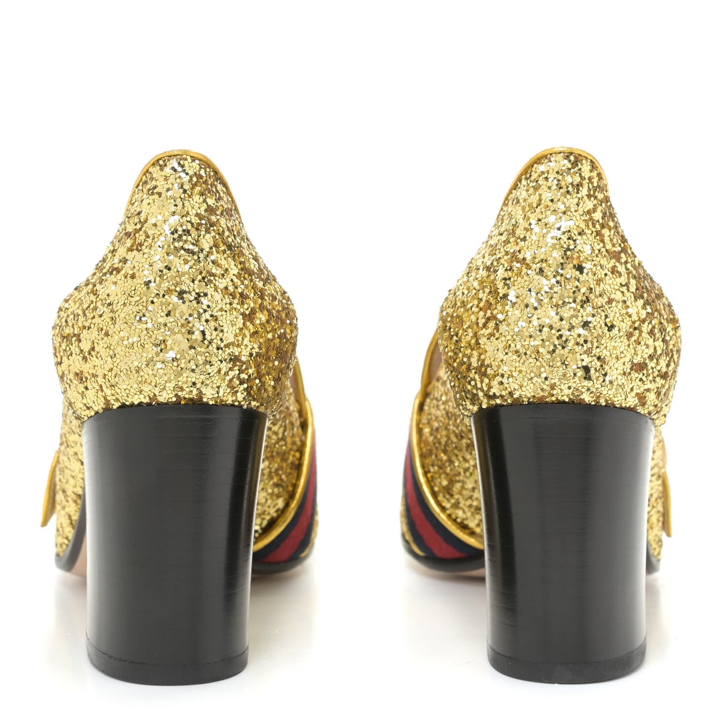 Glitter Nappa Web Peyton 75mm Loafer Pumps 37.5 Oro Vecchio