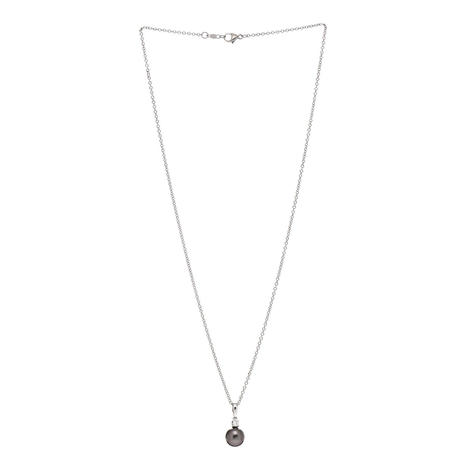 Mikimoto 18K White Gold Diamond Black South Sea Pearl 9mm Pendant Necklace 3 of 4