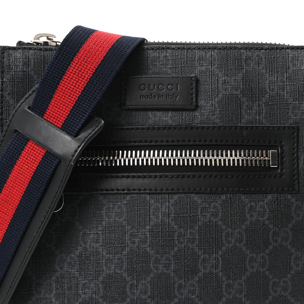 GG Supreme Monogram Web Small Flat Messenger Bag Black Grey