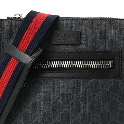 Gucci GG Supreme Monogram Web Small Flat Messenger Bag Black Grey 8 of 10