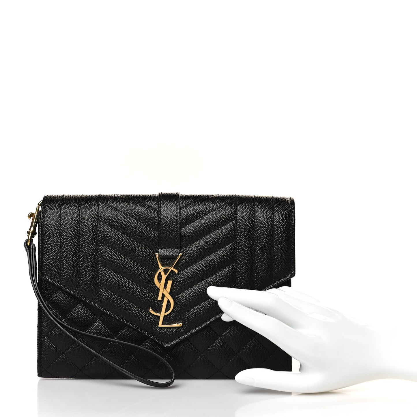 Grain De Poudre Textured Mixed Matelasse Triquilt Monogram Clutch Black