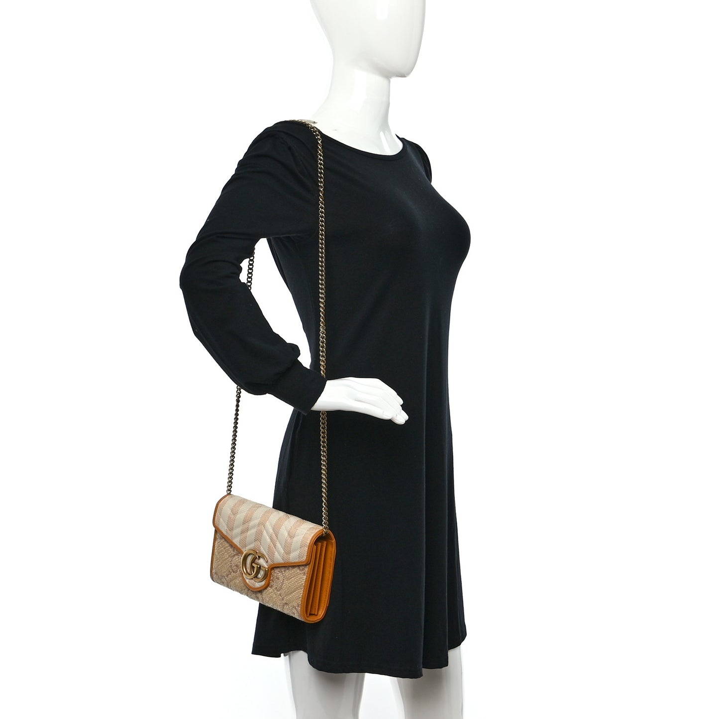 Raffia GG Monogram Matelasse GG Marmont Chain Wallet Natural Beige Off White Sun Oil