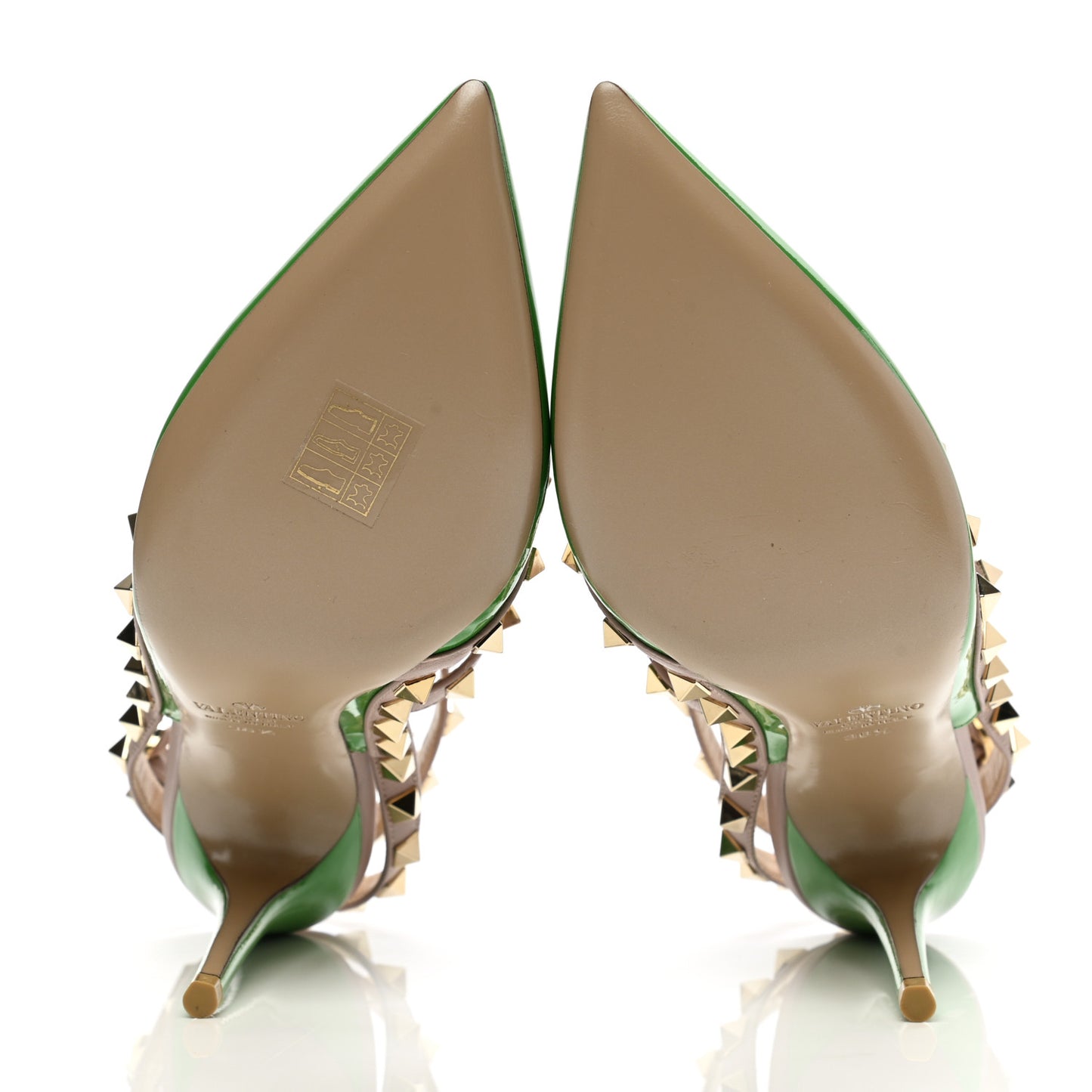 Patent Nappa Rockstud Ankle Strap 100mm Pumps 36.5 Green Poudre
