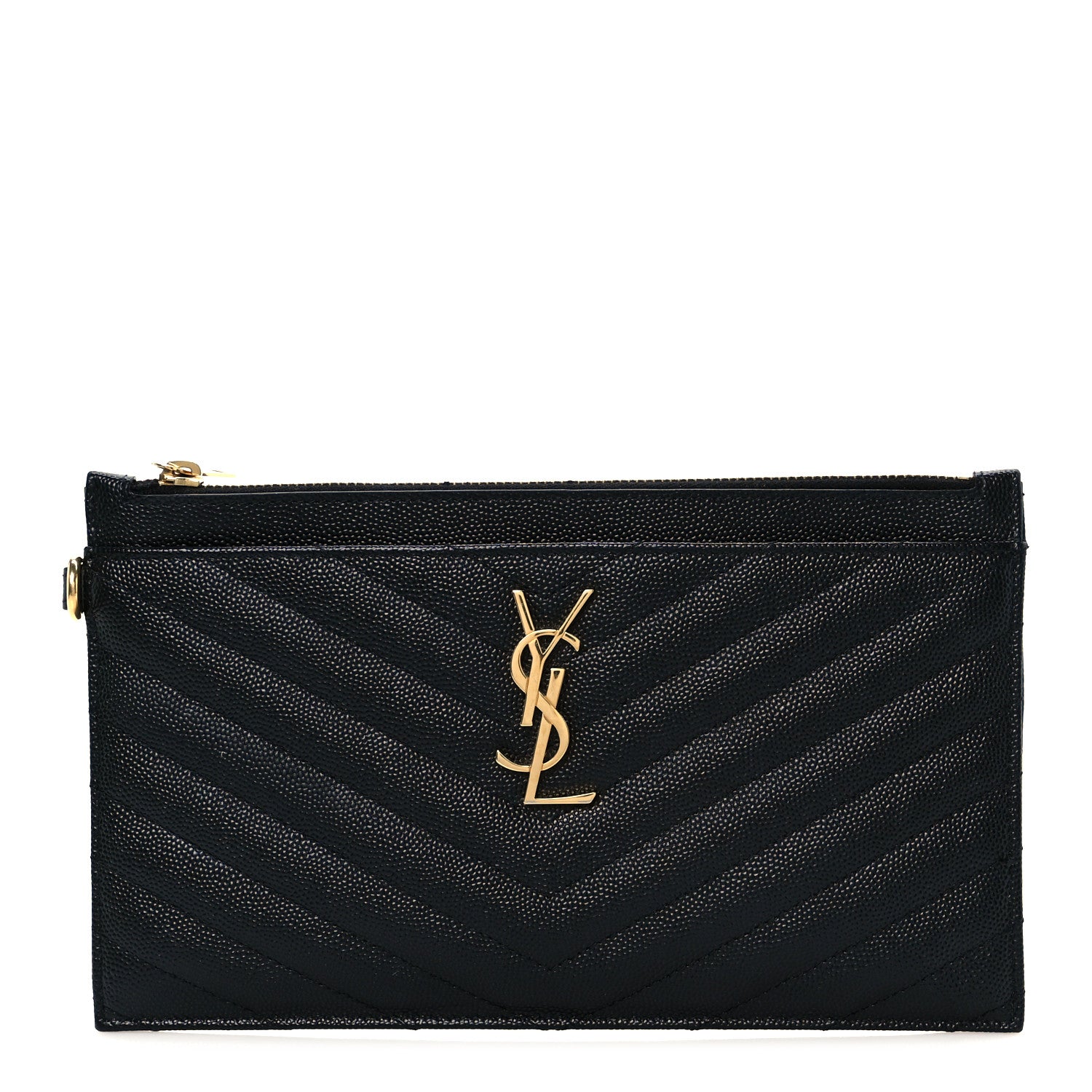 Saint Laurent Grain De Poudre Chevron Monogram Large Bill Pouch Black 2 of 18