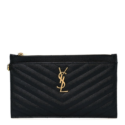 Saint Laurent Grain De Poudre Chevron Monogram Large Bill Pouch Black 2 of 18