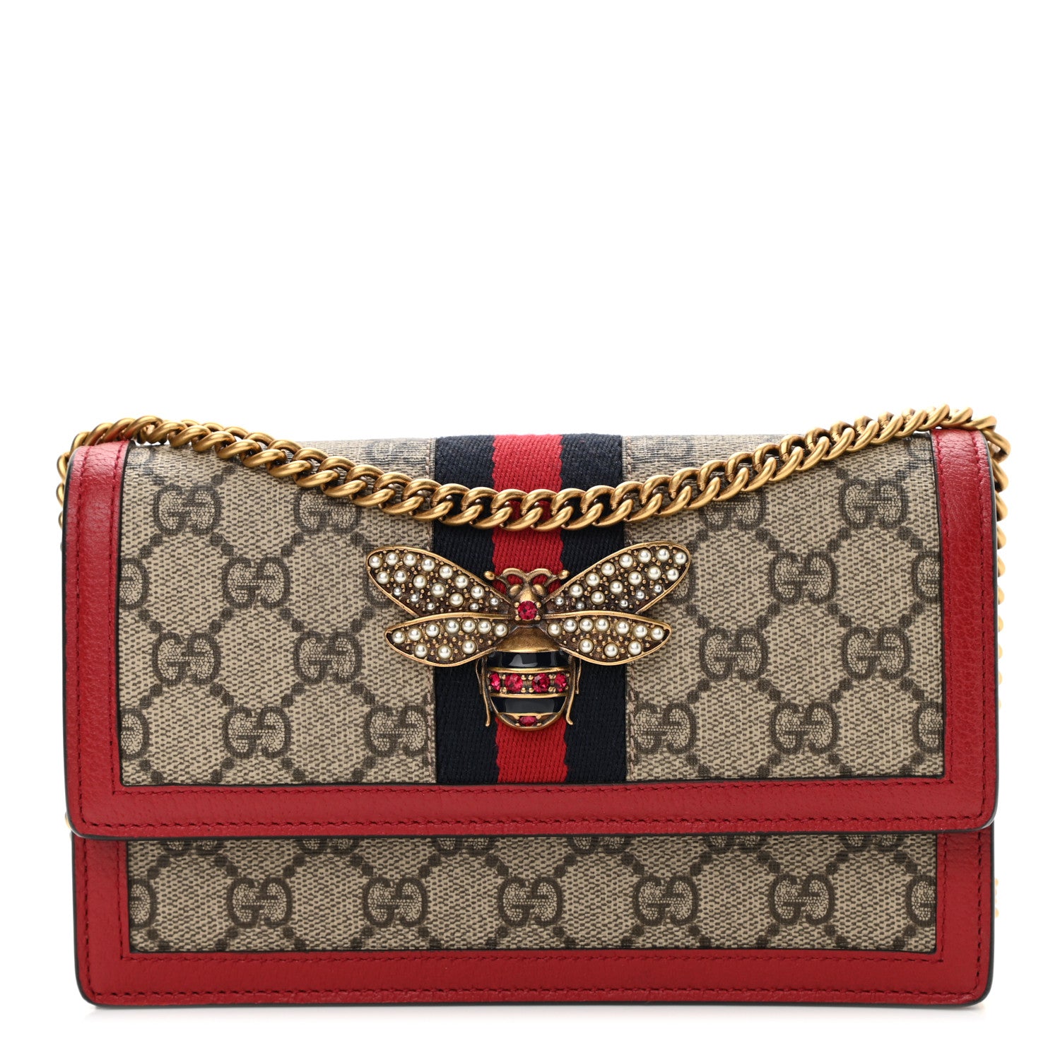 Gucci GG Supreme Monogram Web Queen Margaret Chain Wallet Red 1 of 9