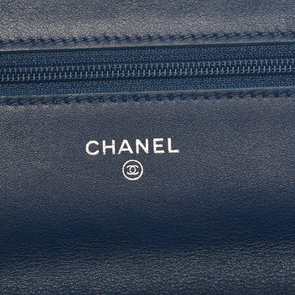 Chanel Patent Camellia Wallet on Chain WOC Blue 6 of 13