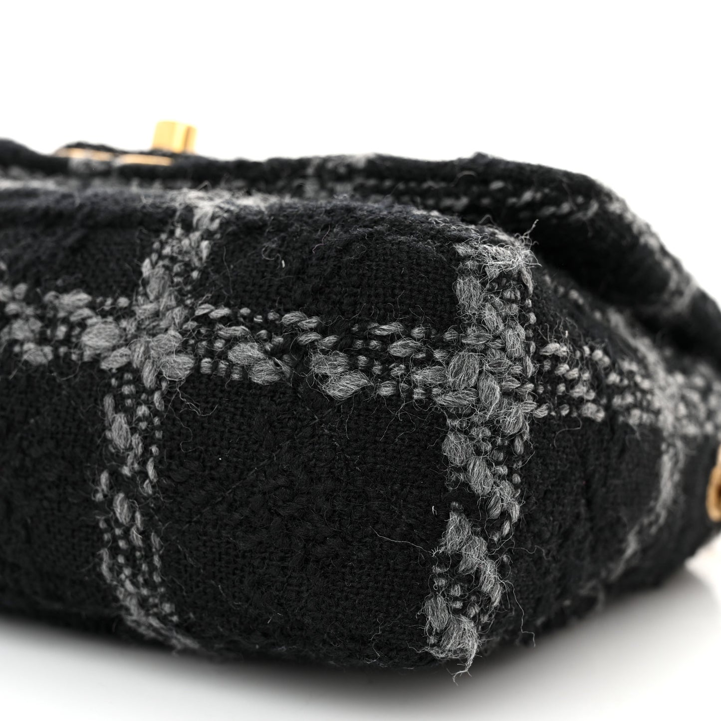 Wool Tweed Quilted Elegant Chain Flap Black Grey