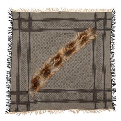 Gucci Wool Silk Fox Fur Monogram Shawl Scarf Brown 1 of 4