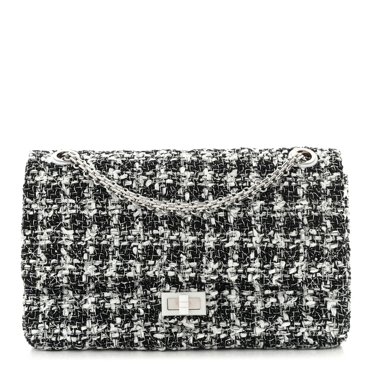 Chanel Tweed Quilted Resin 2.55 Reissue 226 Flap Black White 1 of 11