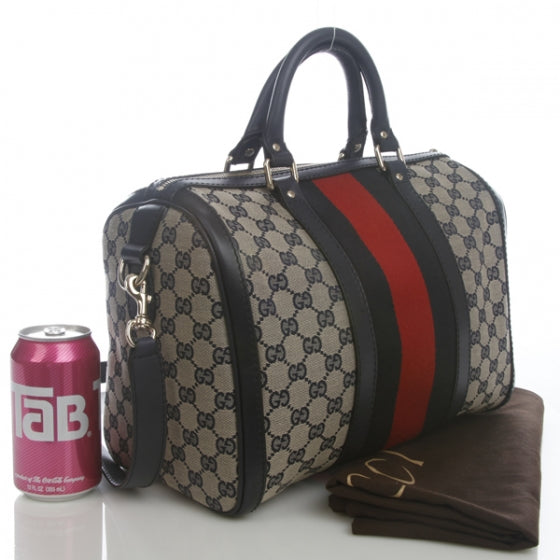 Monogram Selleria Calfskin Vintage Web Medium Boston Beige Blue