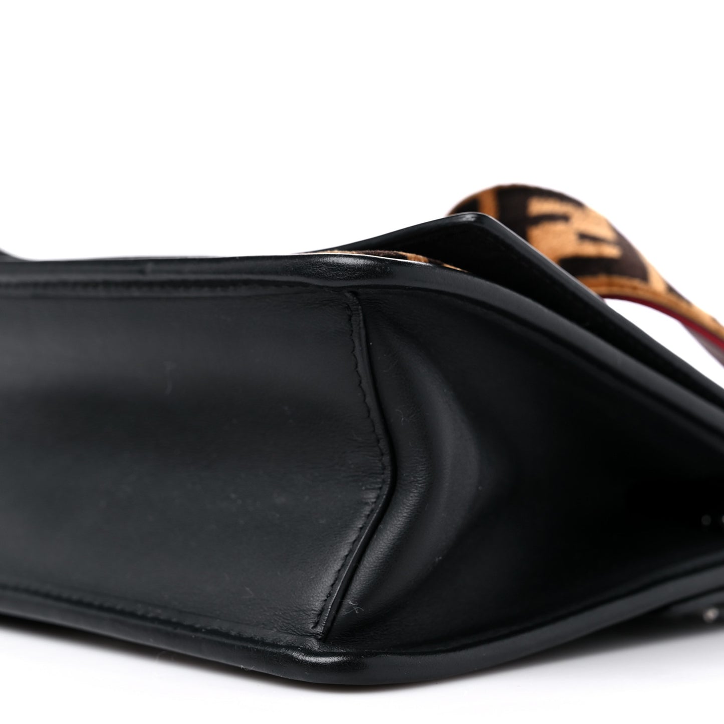 Vitello Century Velvet F is Fendi FF Embroidered Small Kan I Shoulder Bag Black Tobacco