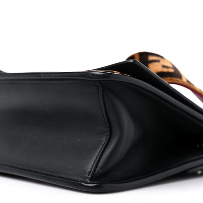 Fendi Vitello Century Velvet F is Fendi FF Embroidered Small Kan I Shoulder Bag Black Tobacco 8 of 16