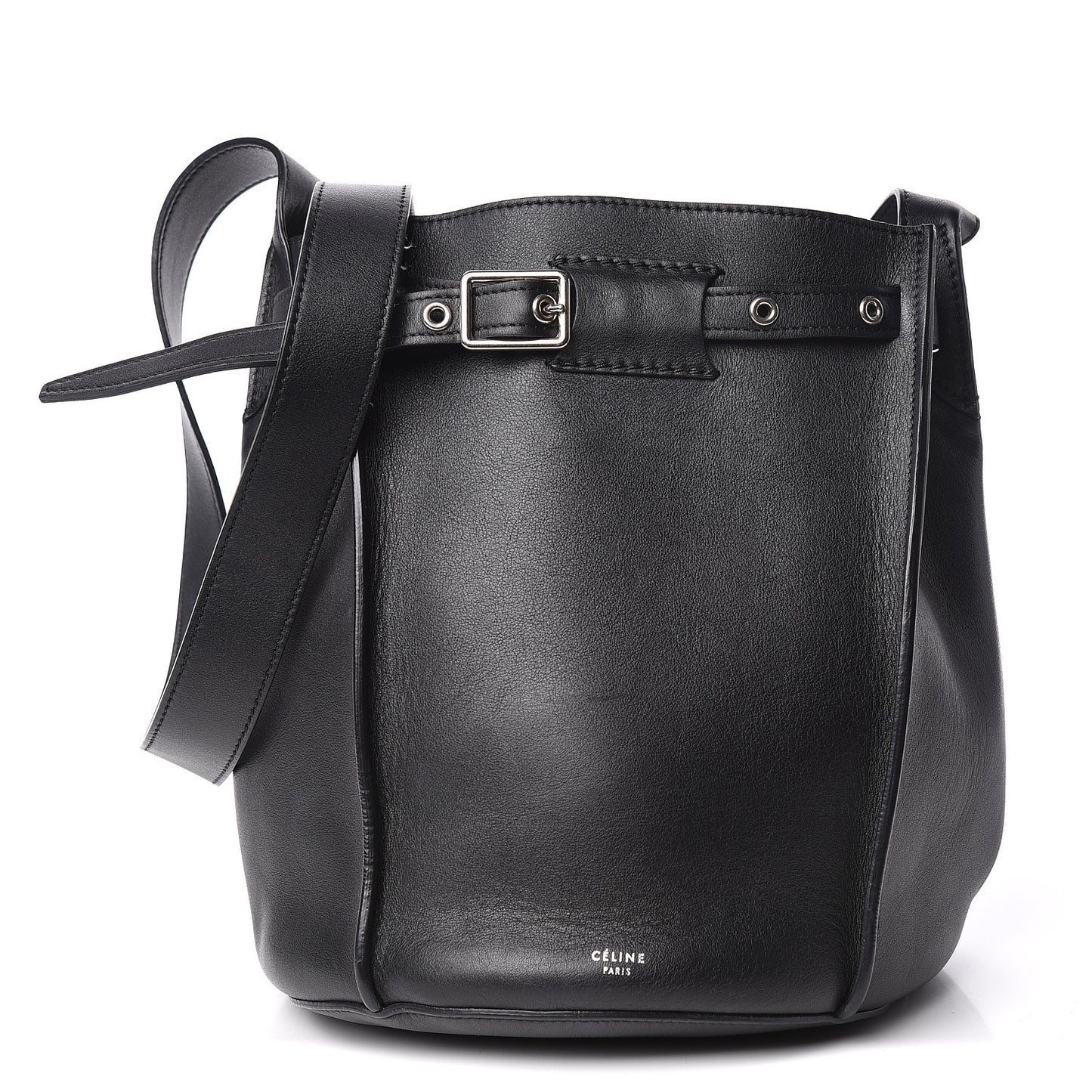 Smooth Calfskin Long Strap Big Bucket Bag Black