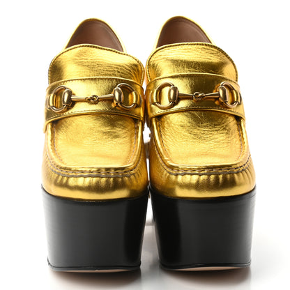 Gucci Malaga Kid Pearl Studded Vegas Platform Loafers 38.5 Black Gold 2 of 9