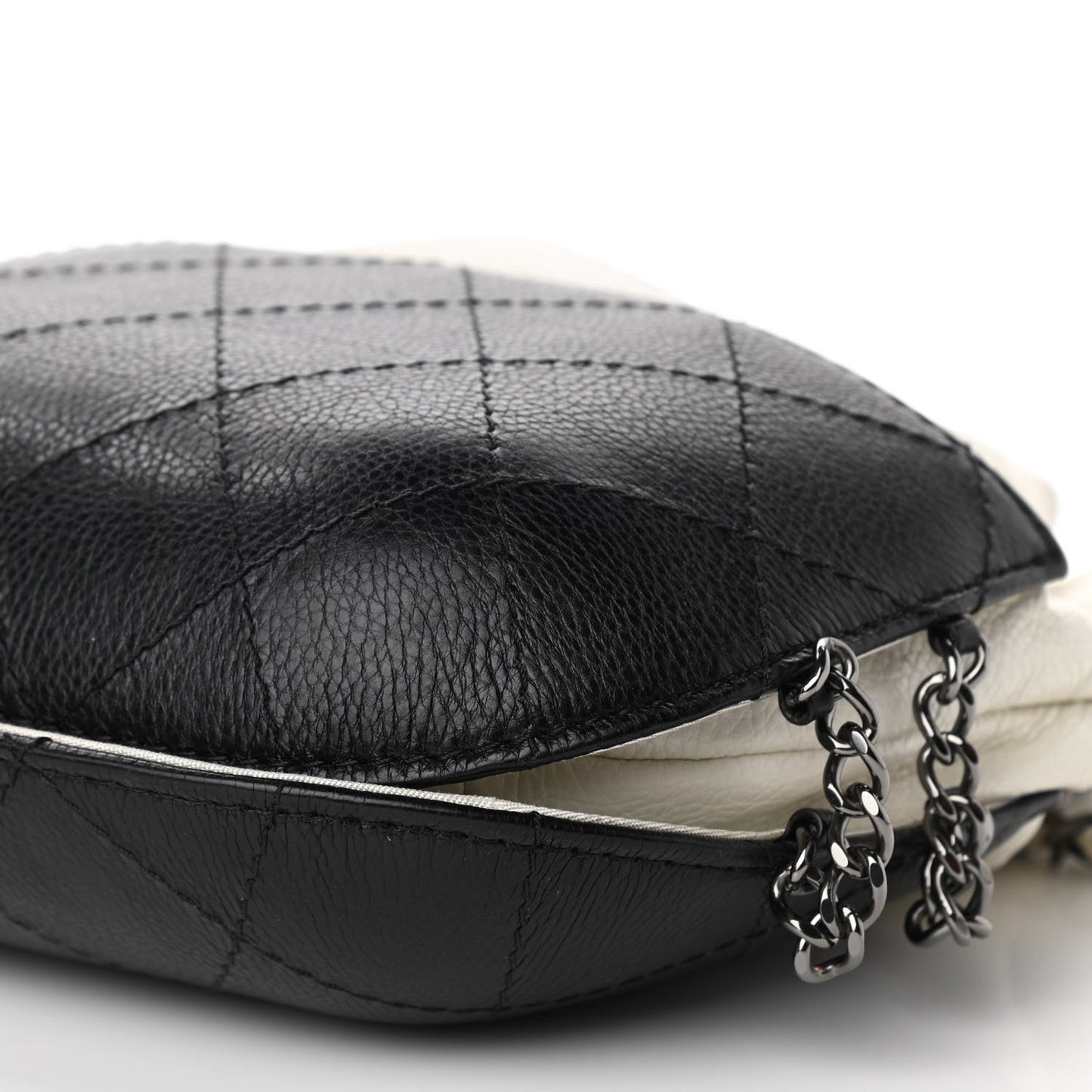 Aged Calfskin Quilted Small Gabrielle Bucket White Black