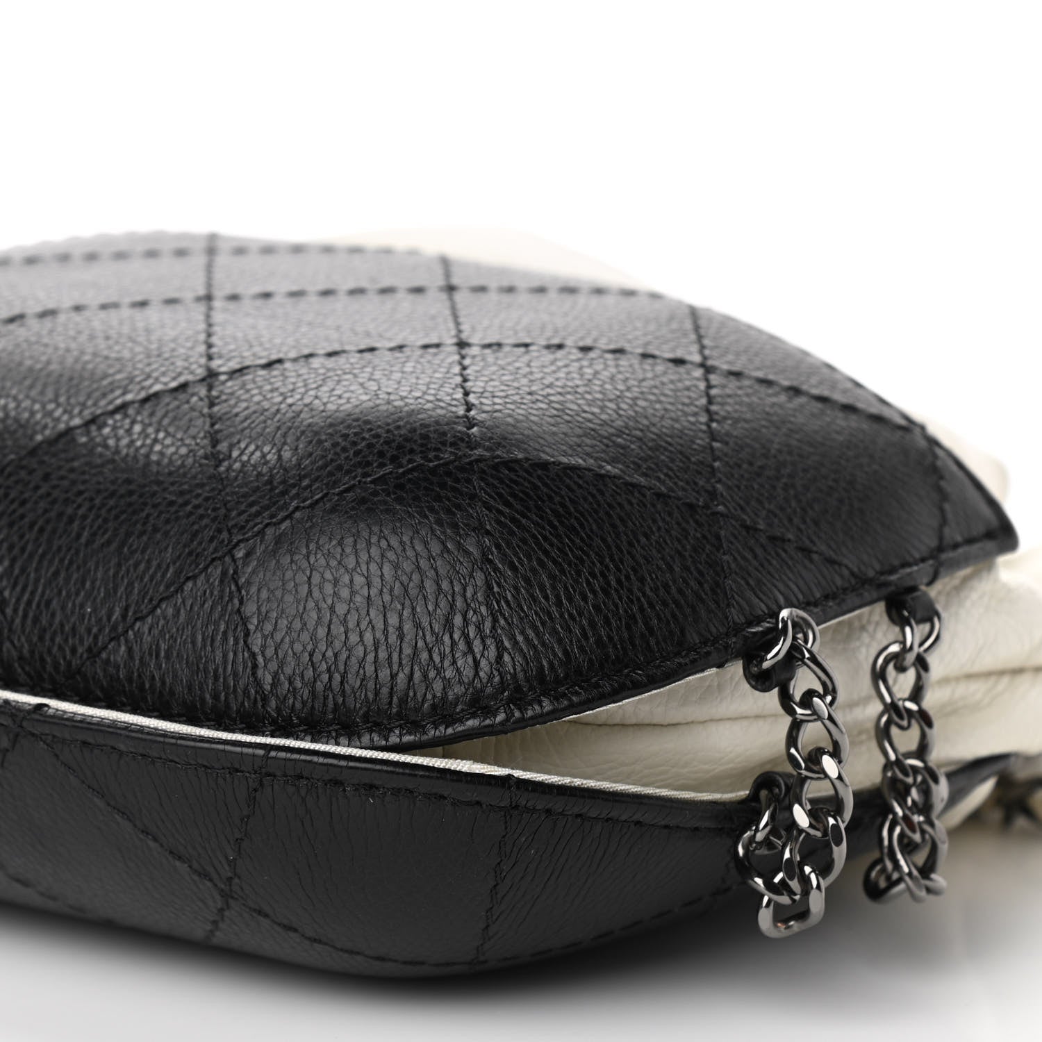 Chanel Aged Calfskin Quilted Small Gabrielle Bucket White Black 10 of 10