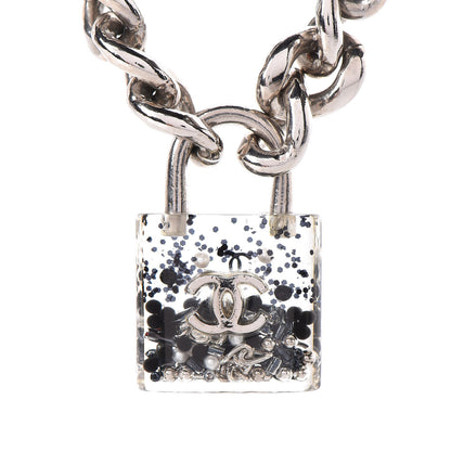 Chanel Resin CC Oversized Padlock Chain Necklace Silver Pearly White 4 of 7
