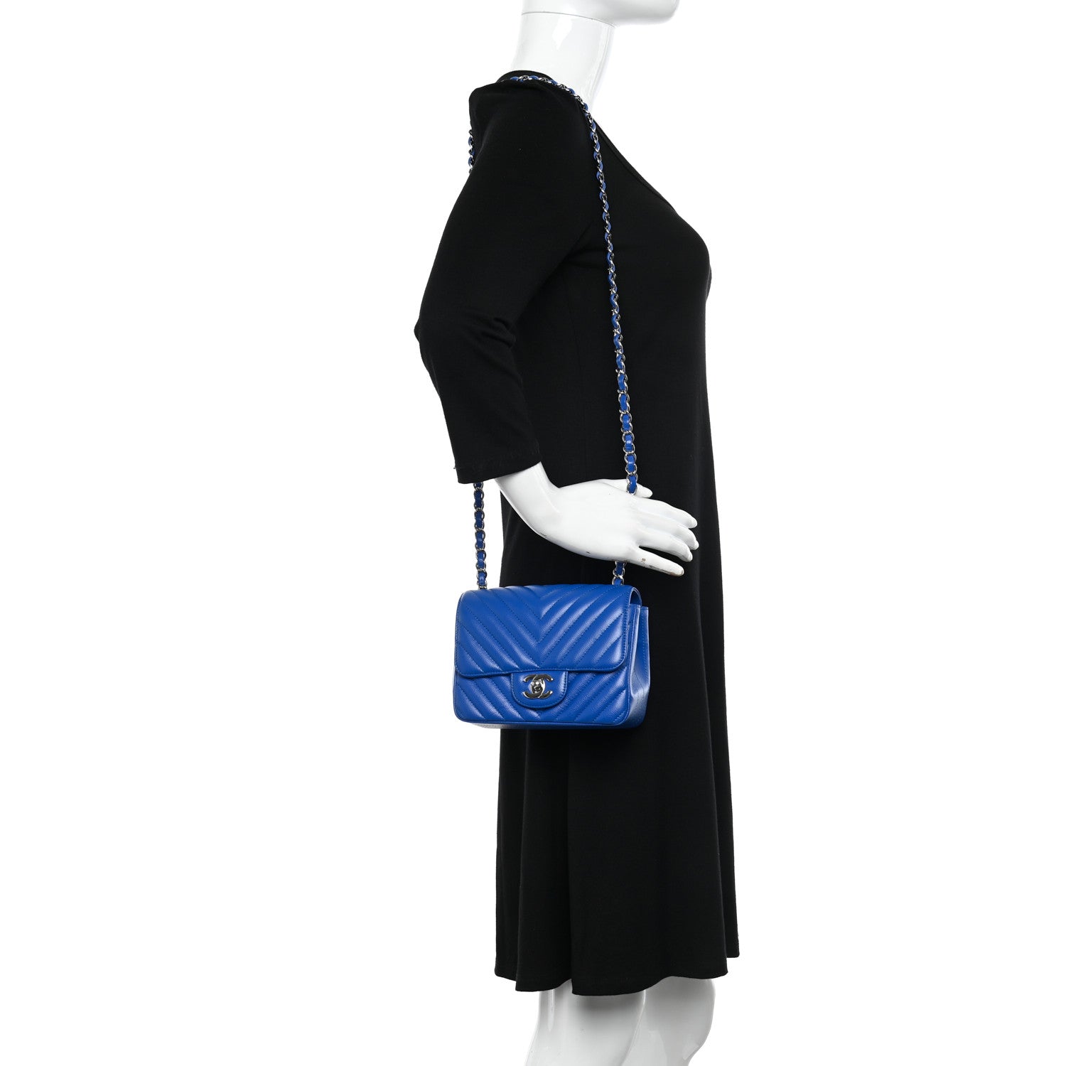 Chanel Caviar Chevron Quilted Mini Square Flap Blue 2 of 11