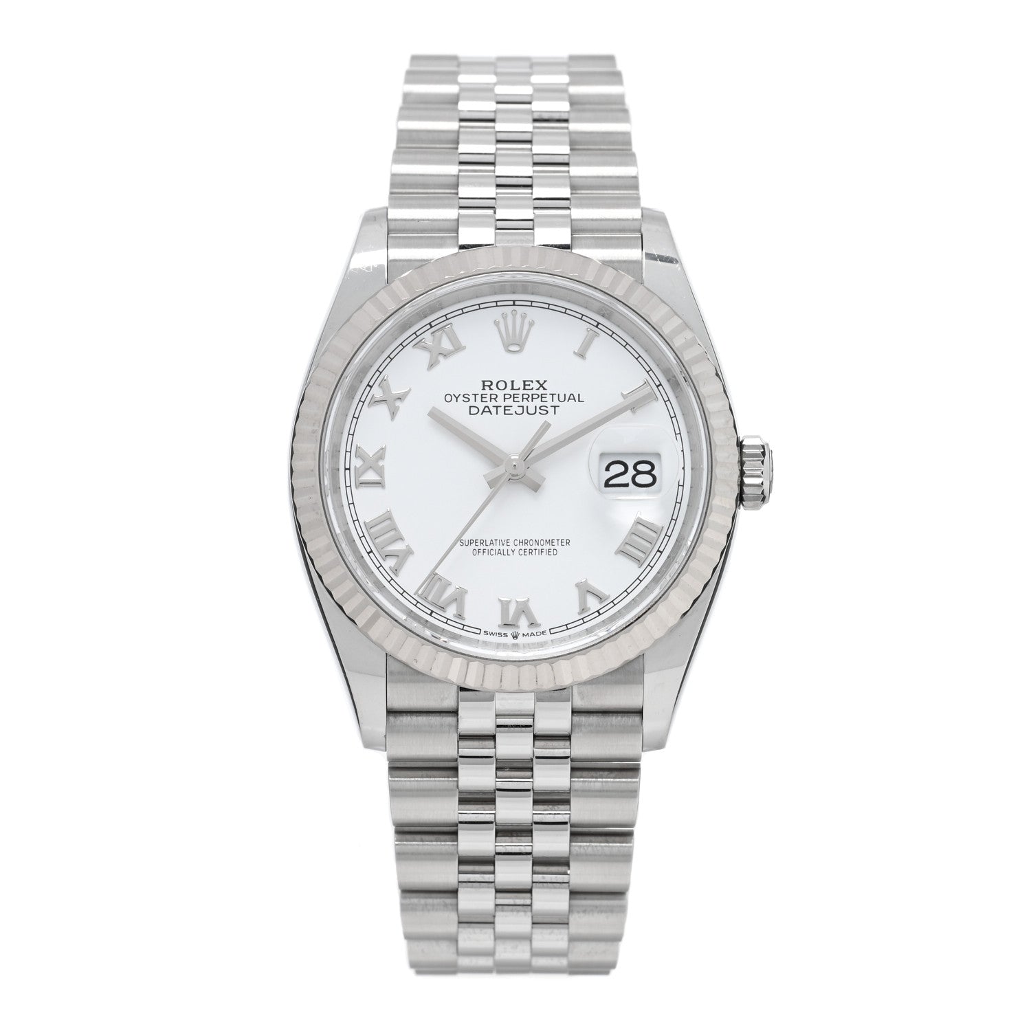 Rolex Stainless Steel 18K White Gold 36mm Oyster Perpetual Datejust Watch White Roman 126234 1 of 5