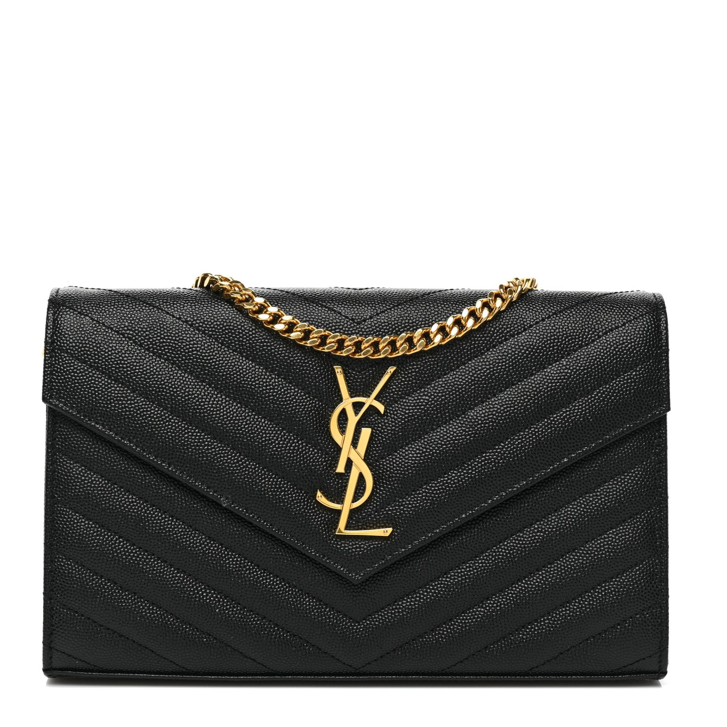 Grain De Poudre Matelasse Chevron Monogram Chain Wallet Black