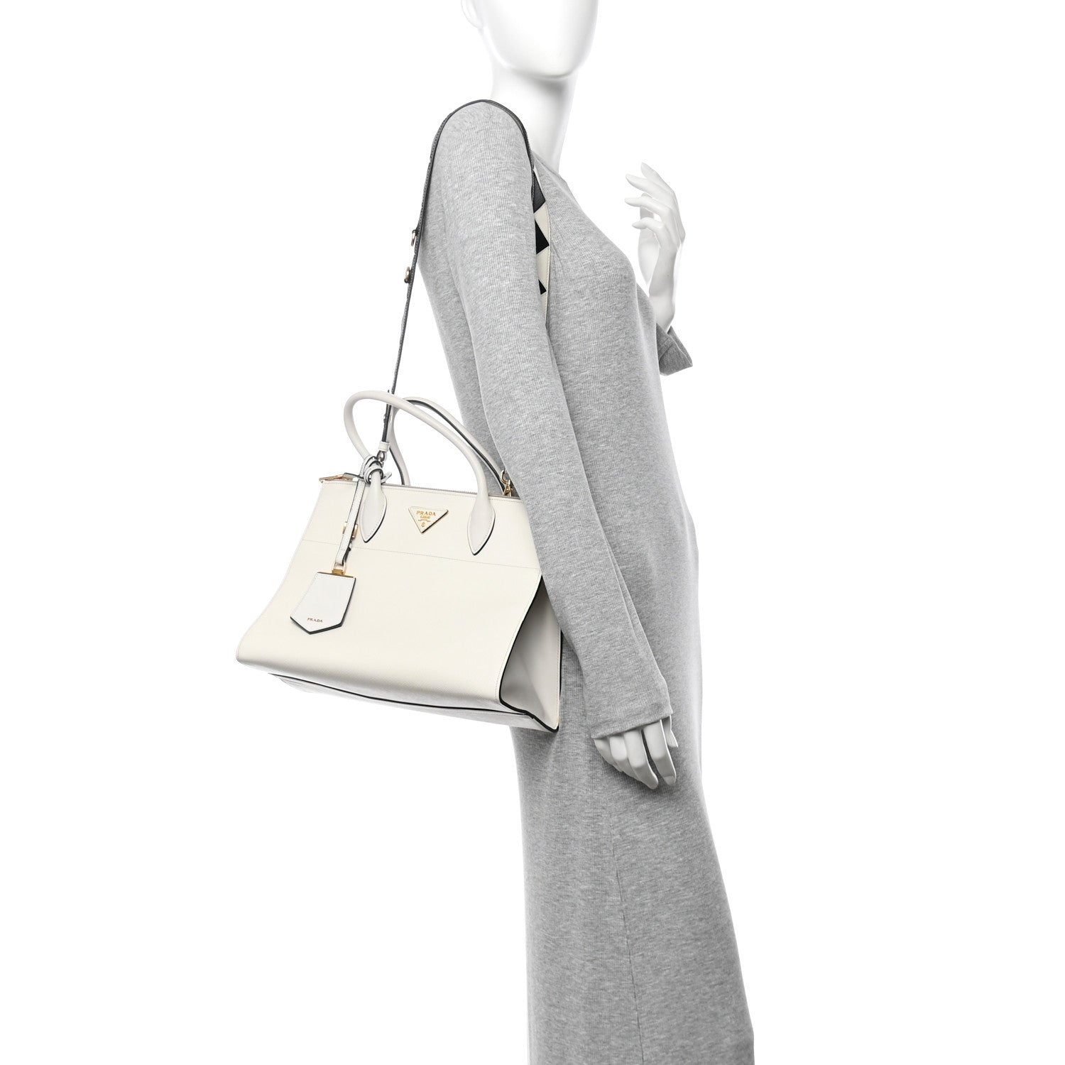Prada Saffiano City Calfskin Greche Paradigme Bag White Black 2 of 12