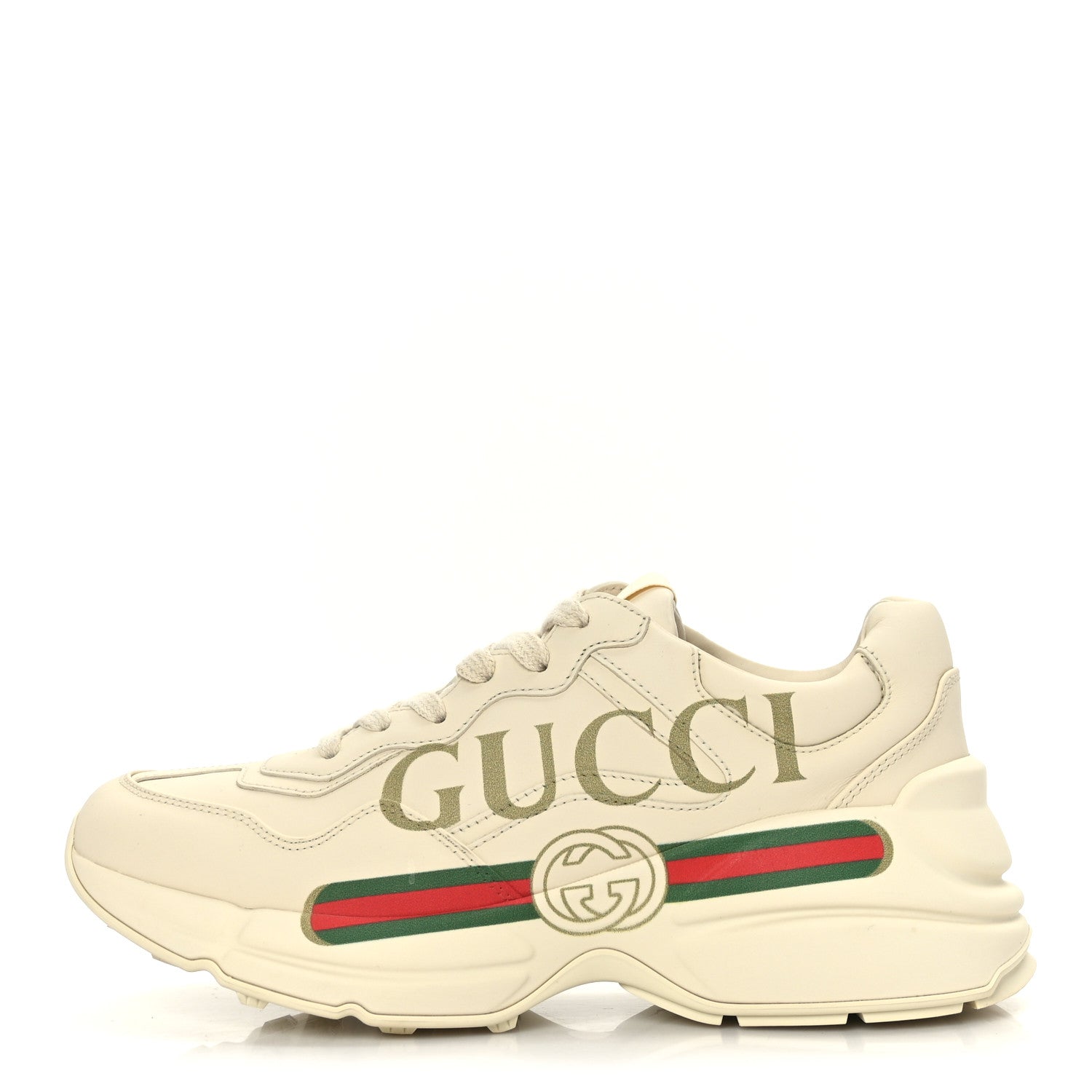 Gucci Calfskin Logo Womens Rhyton Sneakers 37.5 Ivory 1 of 7