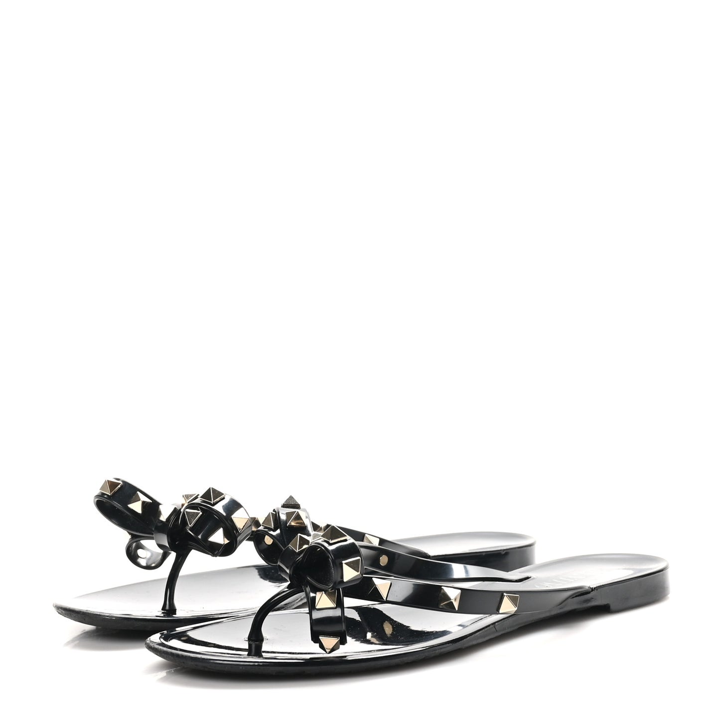 PVC Jelly Rockstud Bow Thong Sandals 38 Black