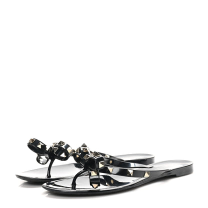 Valentino Garavani PVC Jelly Rockstud Bow Thong Sandals 38 Black 4 of 9