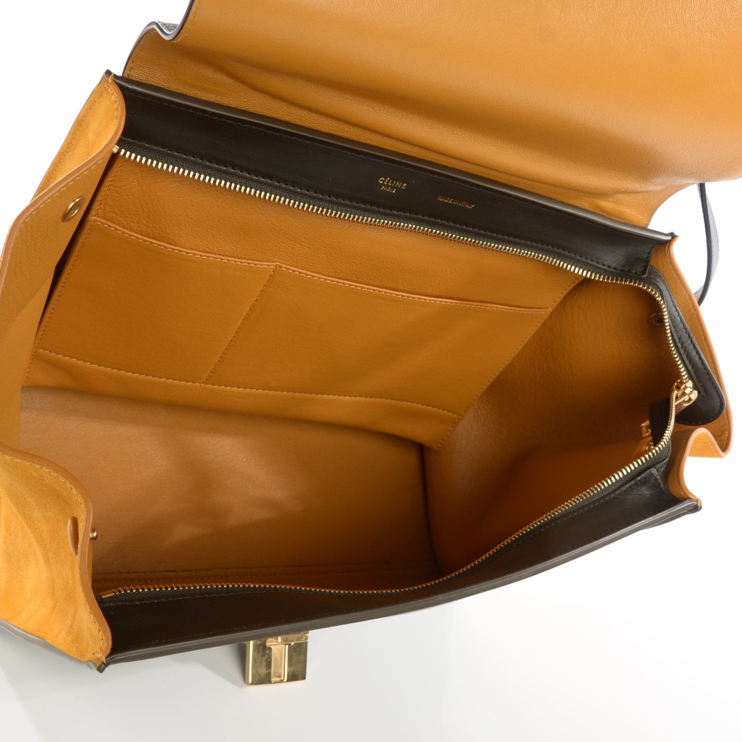 Celine Smooth Calfskin Suede Medium Tri-Color Trapeze Mustard 5 of 9