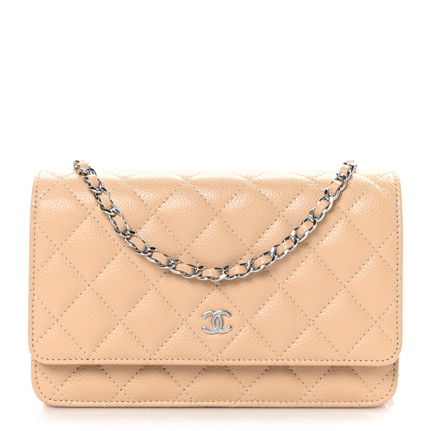 Caviar Quilted Wallet On Chain WOC Beige
