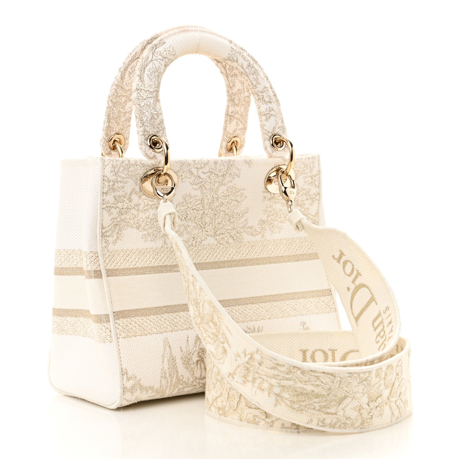 Christian Dior Canvas Around The World Stella Embroidered Medium Lady D-Lite White Gold 3 of 8